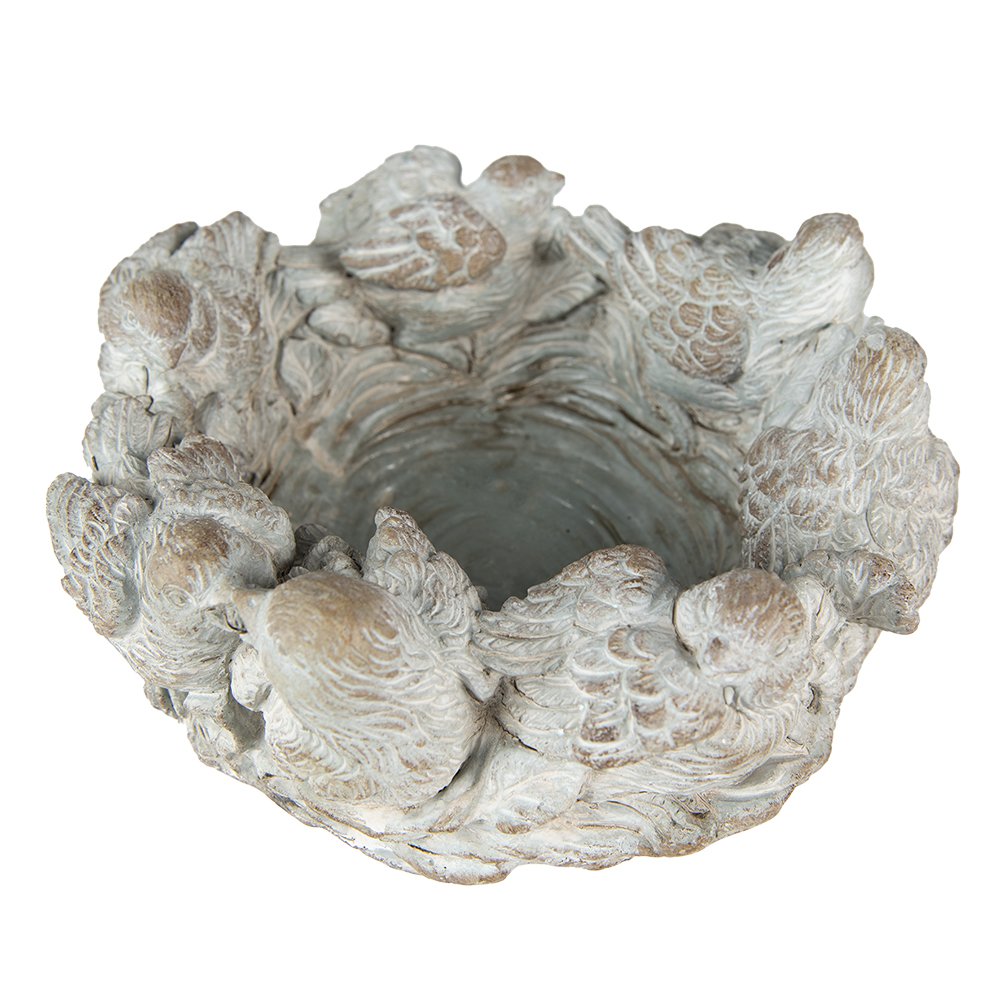 Szürke kő kaspó madaras Ø 27x12 cm