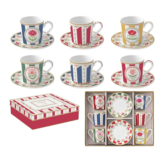 Porcelán virágos eszpresszó kávés csésze 6 személyes szett 100ml dobozban Coffee Mania Flowery