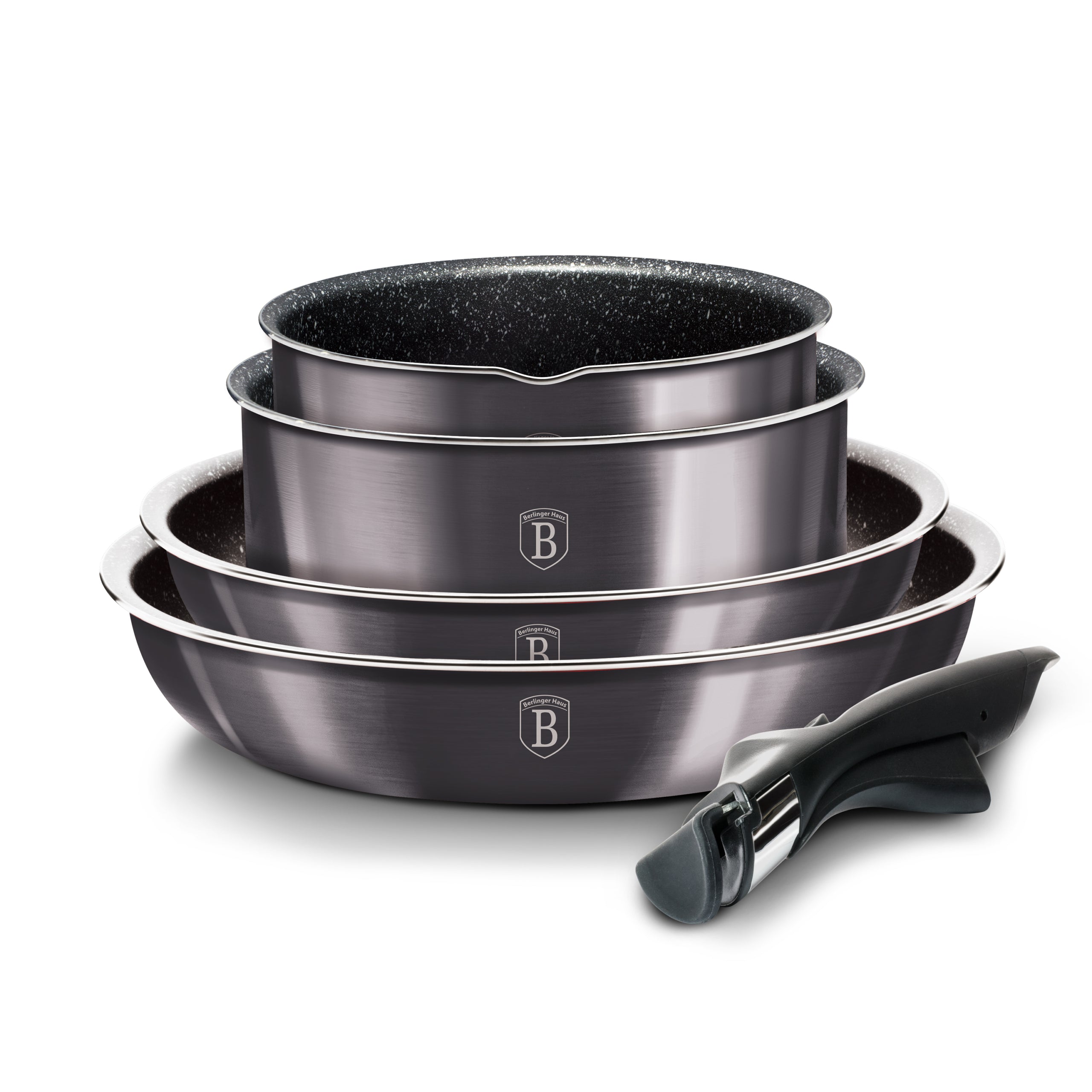 9 részes indukciós edénykészlet levehető nyéllel szürke Berlinger Haus Metallic Line Carbon Edition