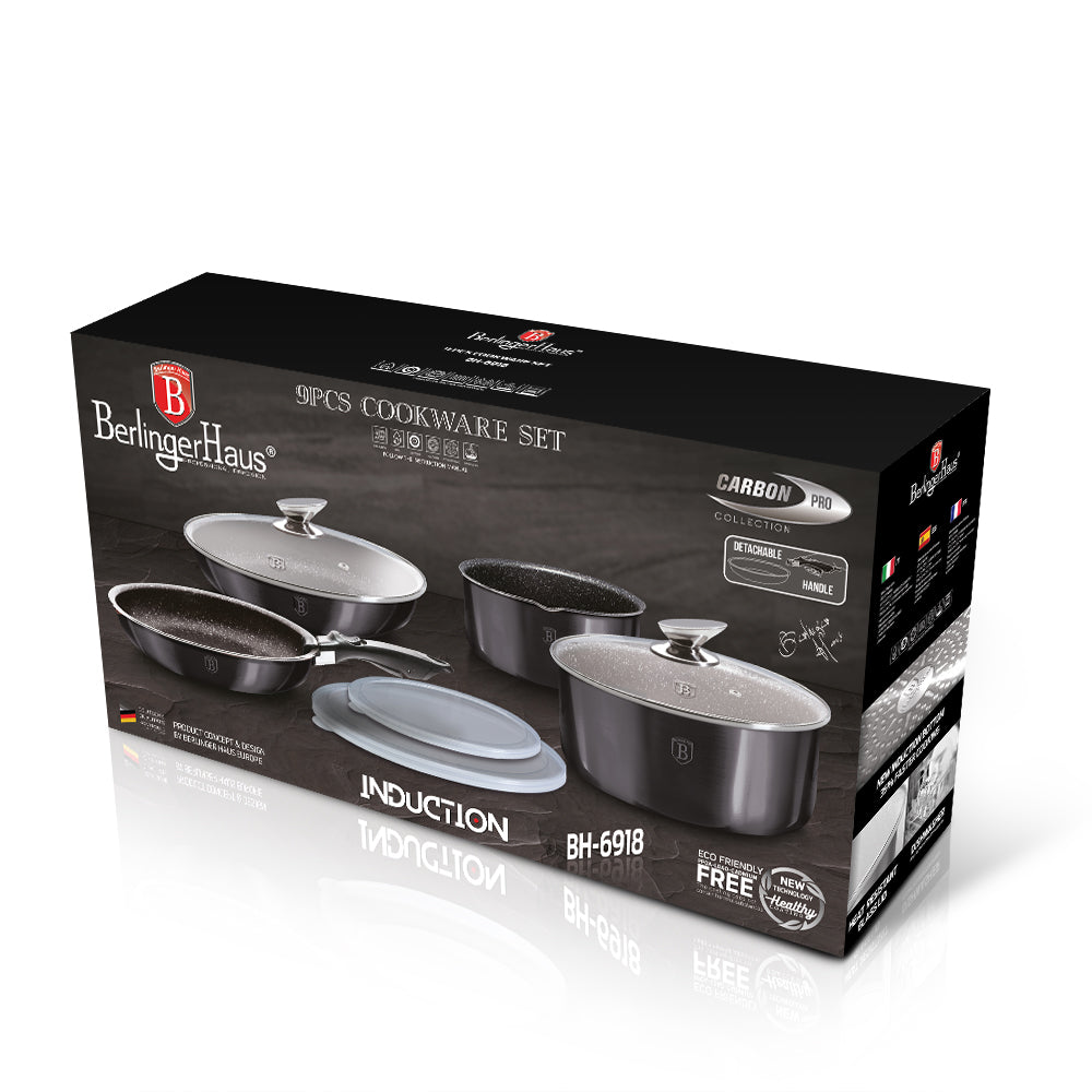 9 részes indukciós edénykészlet levehető nyéllel szürke Berlinger Haus Metallic Line Carbon Edition