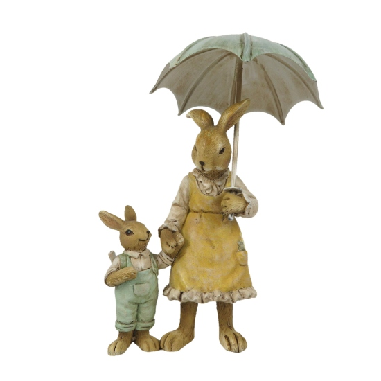 Esernyős nyuszi mama kis nyuszival húsvéti dekoráció figura 9x4x13 cm