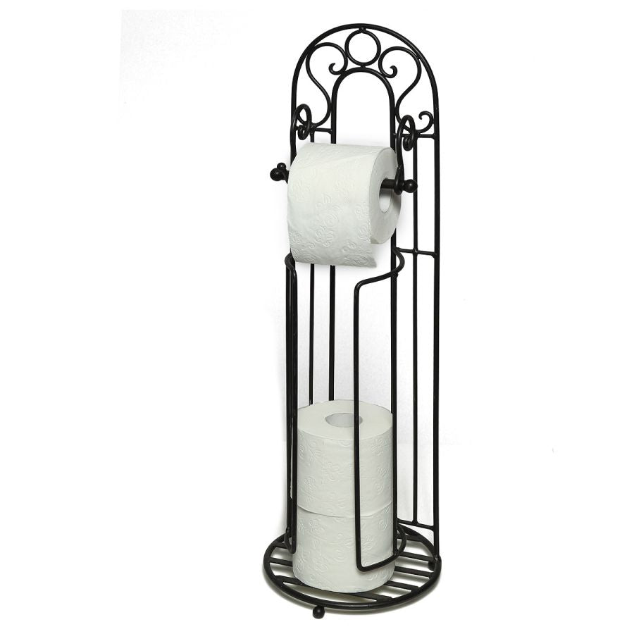 Vintage fém álló WC papír tartó 74 cm antik fekete