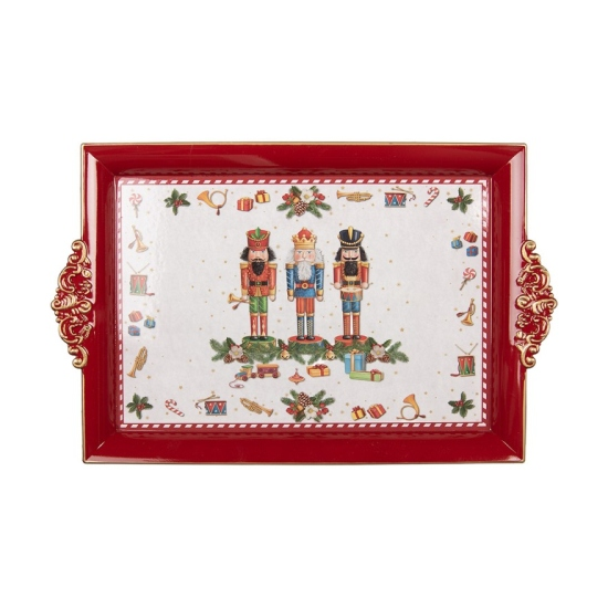 Karácsonyi piros műanyag tálca 41x26x3 cm diótörős