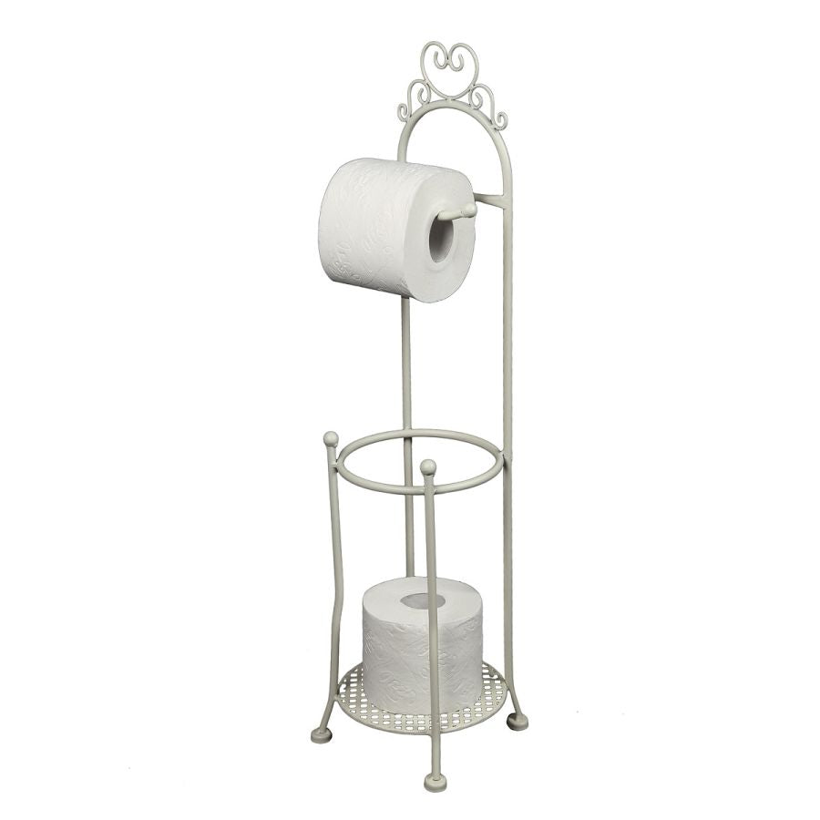 Vintage fém álló WC papír tartó 70 cm antik fehér