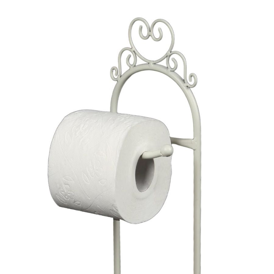 Vintage fém álló WC papír tartó 70 cm antik fehér