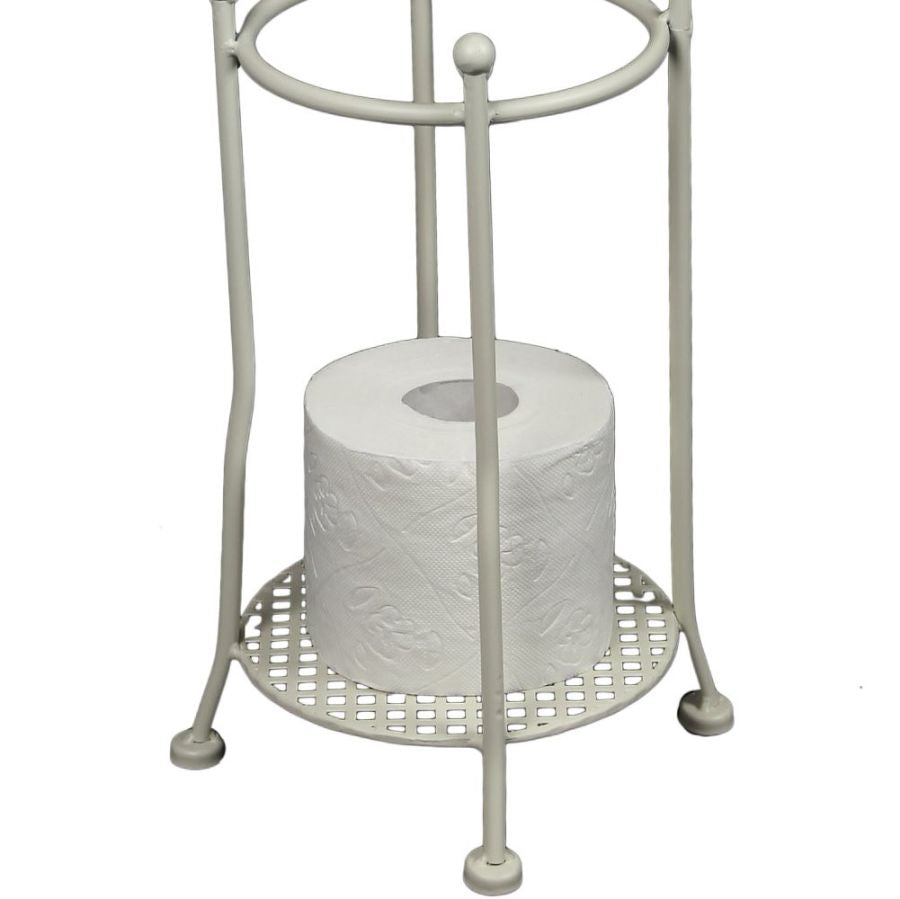 Vintage fém álló WC papír tartó 70 cm antik fehér