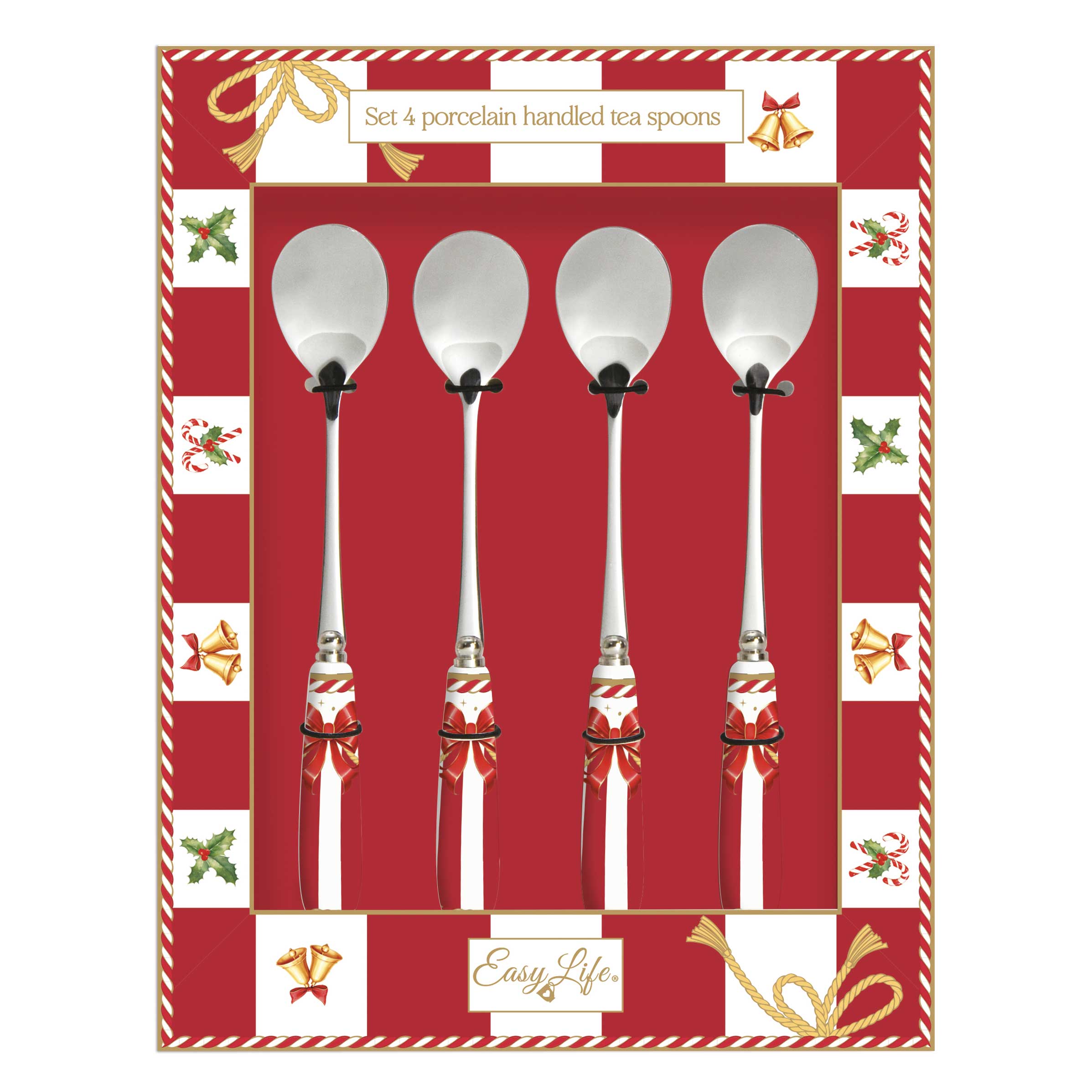 Karácsonyi Rozsdamentes acél teáskanál szett 4 db-os porcelán nyéllel Christmas Tale