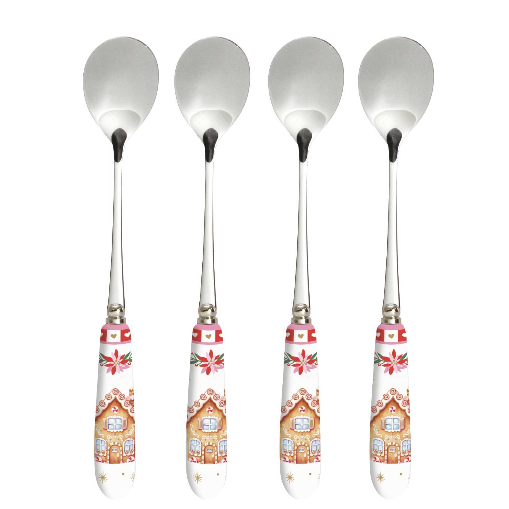 Karácsonyi rozsdamentes acél teáskanál 4 db szett porcelán nyéllel Sweet Christmas