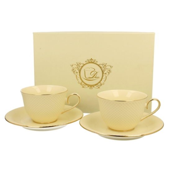 ELegáns porcelán csésze + alj 290 ml 2 személyes VESPER díszdobozban arany szegélyyel