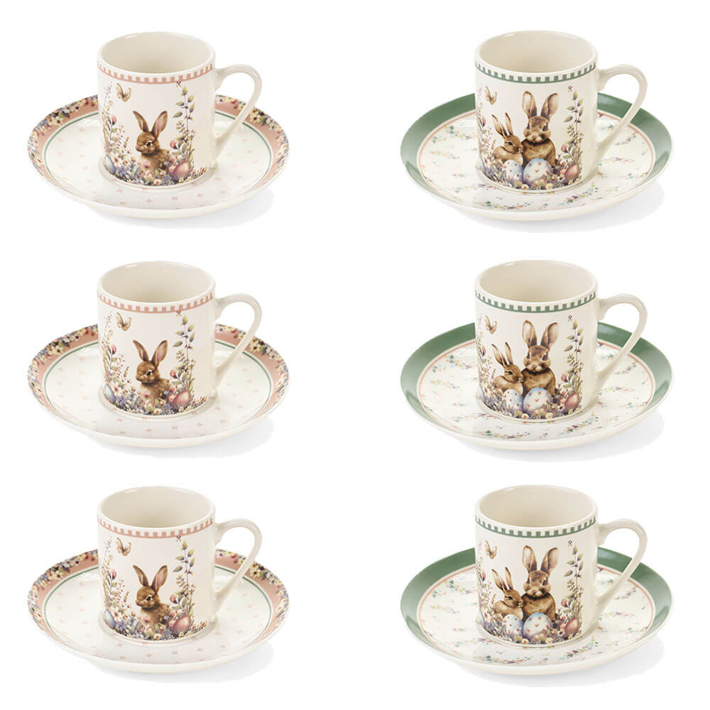 Húsvéti nyuszis Porcelán kávés csésze + alj 6 személyes 180 ml dobozban PePen
