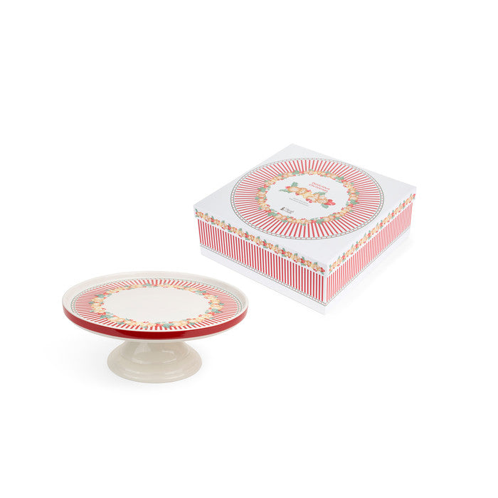 Karácsonyi porcelán talpas tortatál 27x10 cm mézeskalács baba