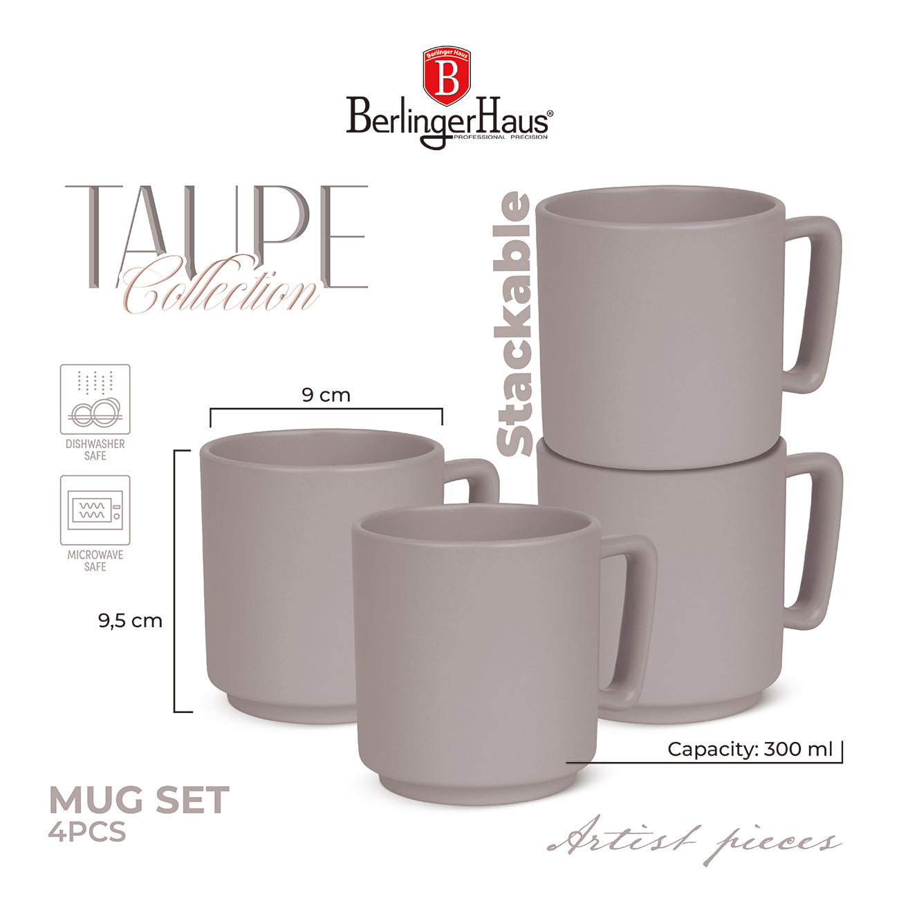 Porcelán 4 részes bögre készlet 300 ml Taupe szürke Berlinger Haus