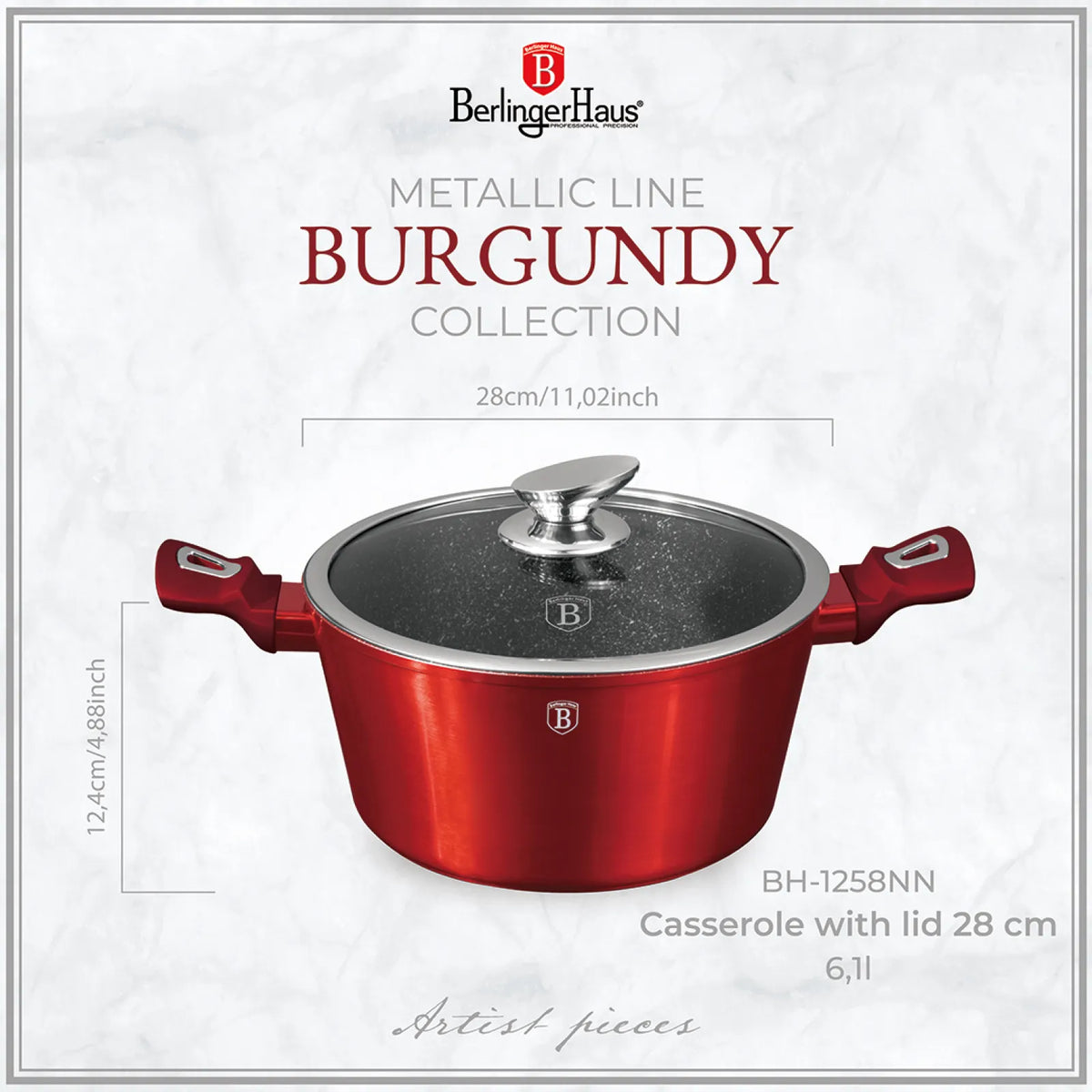 Berlinger Haus Lábas fedővel (5.35 L) – indukciós – Metallic Line- Burgundy Edition