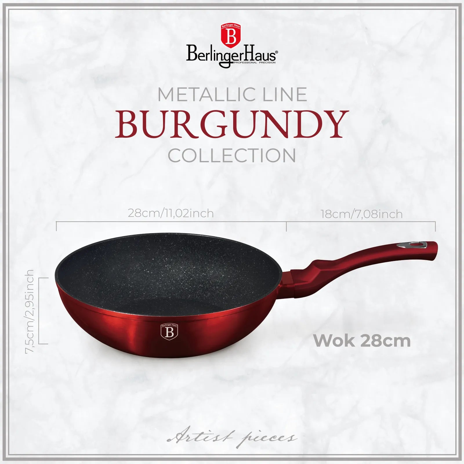 Berlinger Haus indukciós wok serpenyő 28 cm, 3,2 l – Metallic Line Burgundy Edition