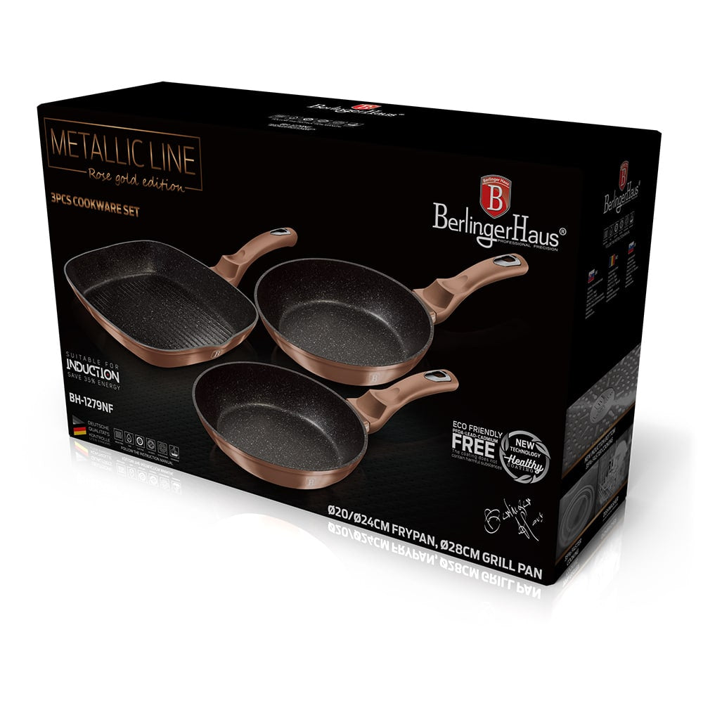 Indukciós 3 részes serpenyő készlet Metallic Line Rose Gold Edition Berlinger Haus