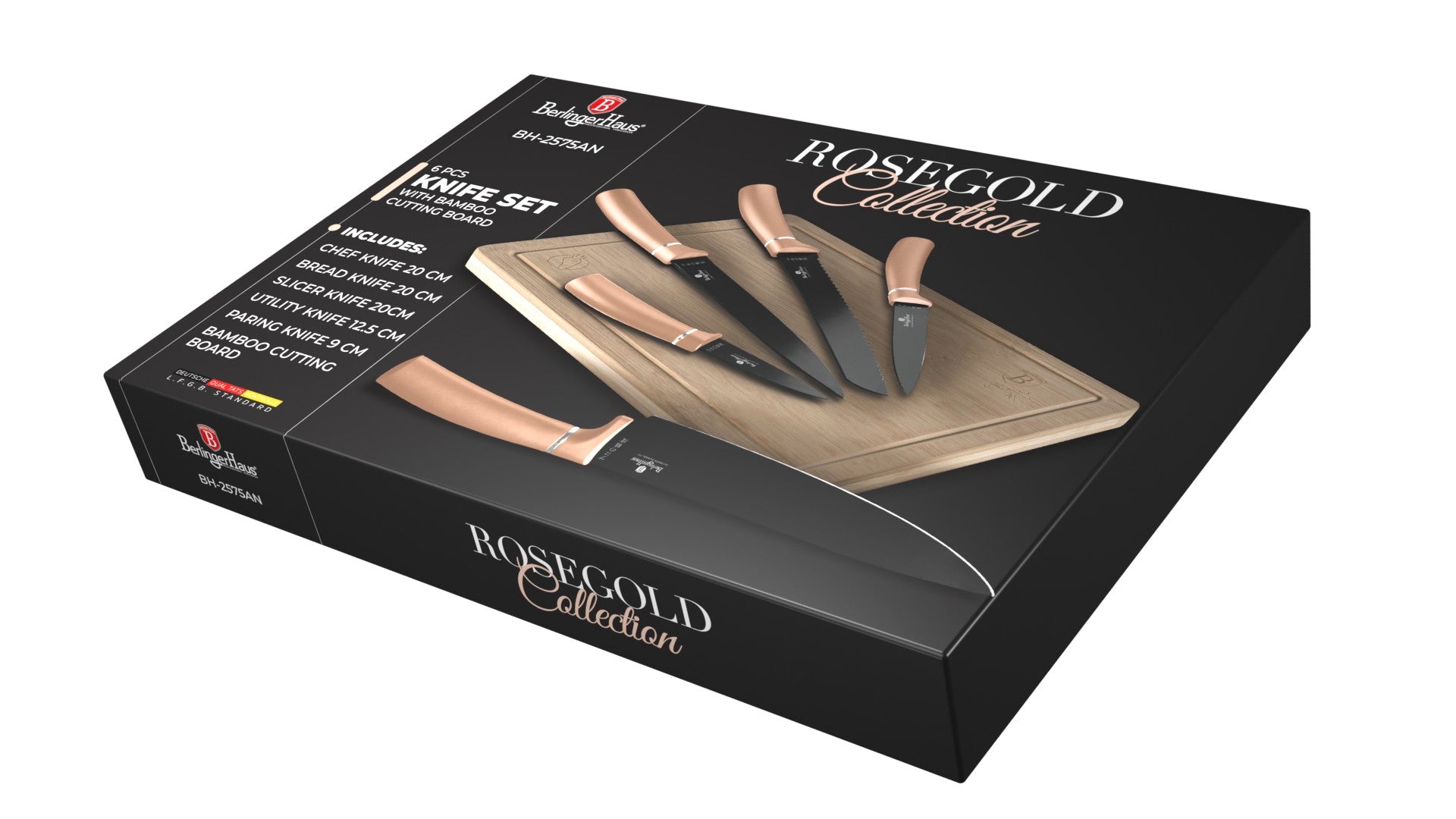 Rose Gold rozsdamentes acél 5 részes késkészlet bambusz vágódeszkával Berlinger Haus