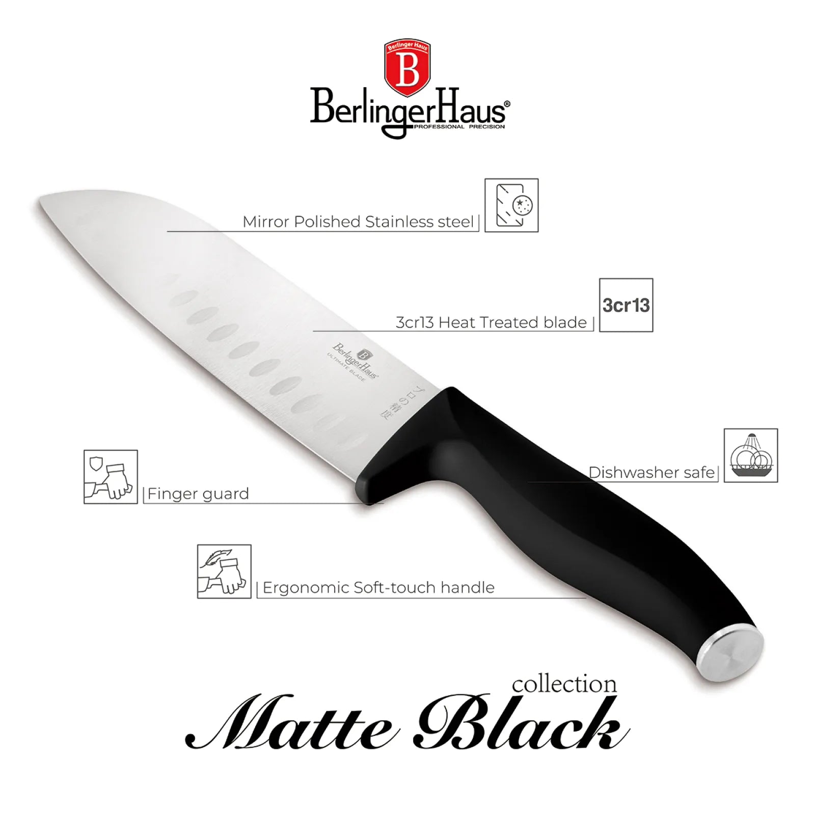 Berlinger Haus santoku kés 17,5 cm – Black Vantage Collection