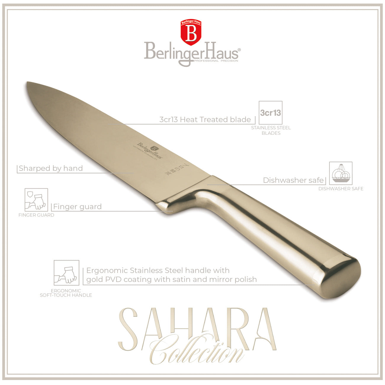 Berlinger Haus Séf kés 20 cm arany színű Sahara