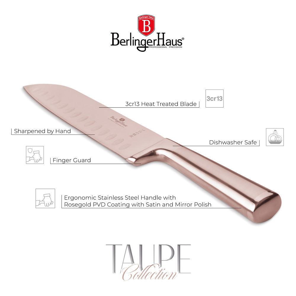 Rozsdamentes acél rose gold Santoku kés 17,5 cm Berlinger Haus Taupe