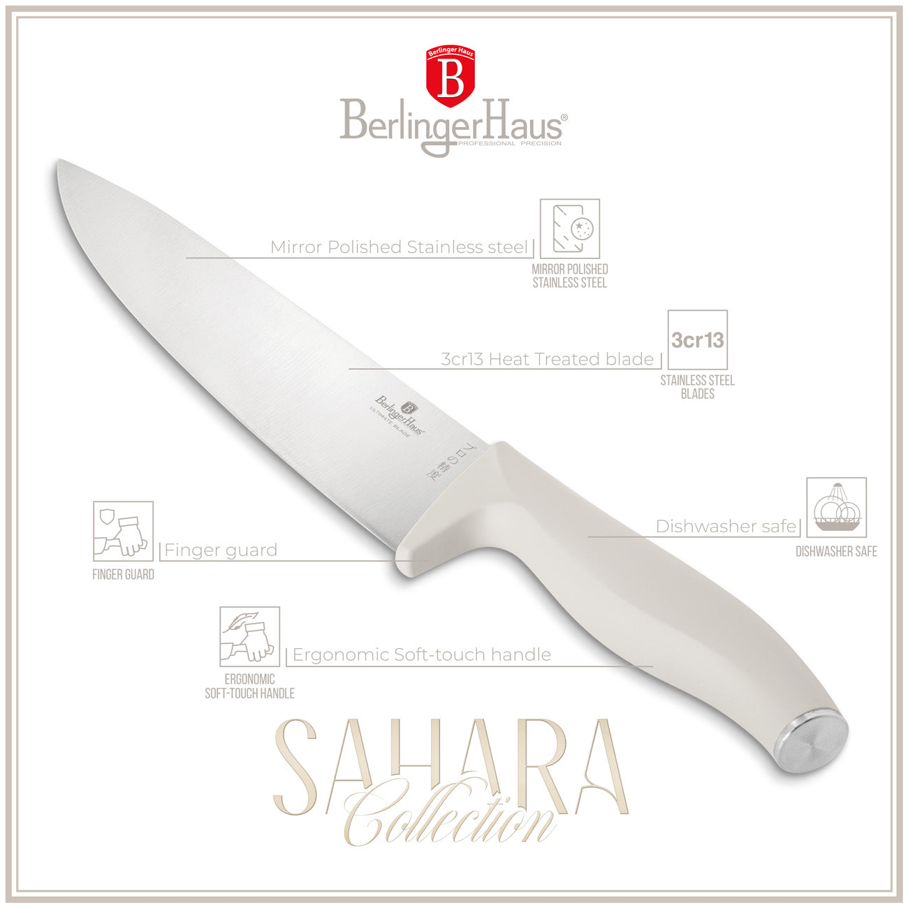 Berlinger Haus 6 részes késkészlet bambusz állvánnyal matt krém Sahara Collection
