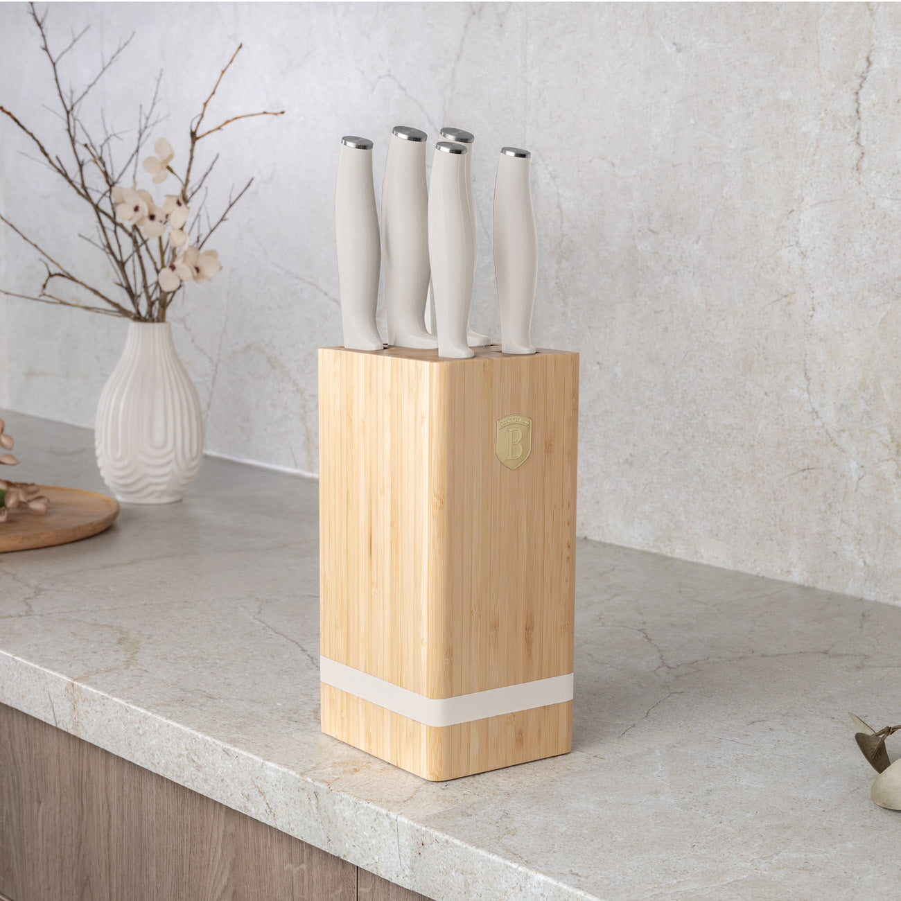 Berlinger Haus 6 részes késkészlet bambusz állvánnyal matt krém Sahara Collection