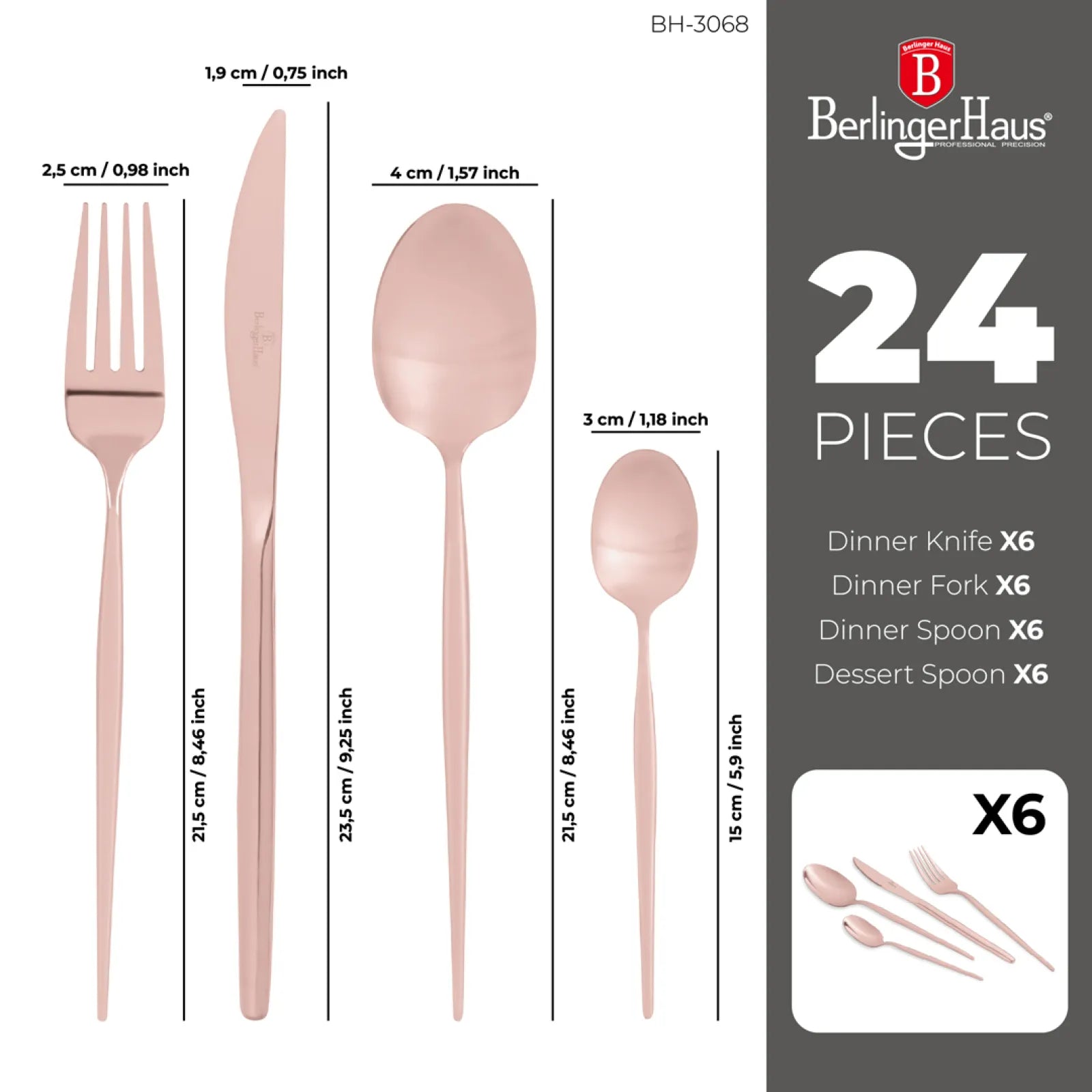 24 részes rose gold evőeszközkészlet – 6 személyes