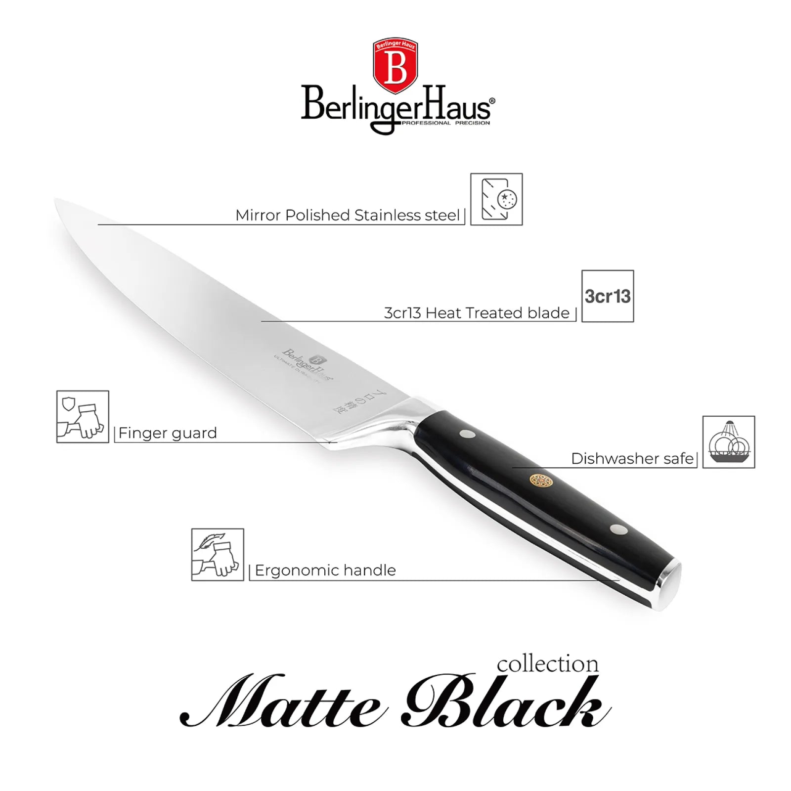 Berlinger Haus 6 részes FULL TANG késkészlet bambusz állvánnyal – Black Vantage Collection