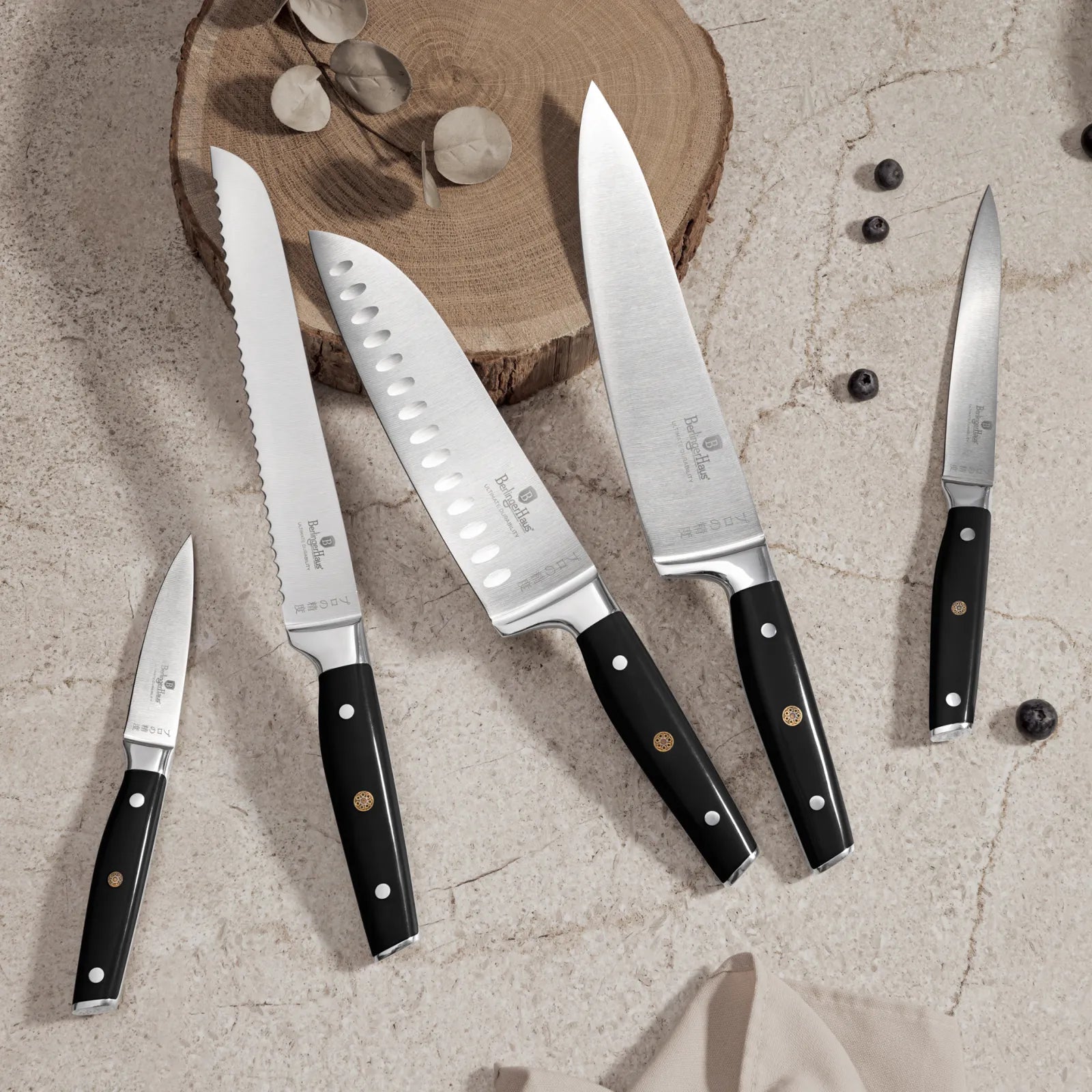 Berlinger Haus 6 részes FULL TANG késkészlet bambusz állvánnyal – Black Vantage Collection