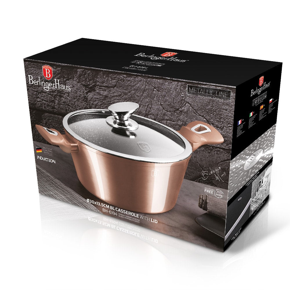 Indukciós Lábas fedővel Ø30*13,5 cm 8 liter Metallic Line Rose Gold Edition