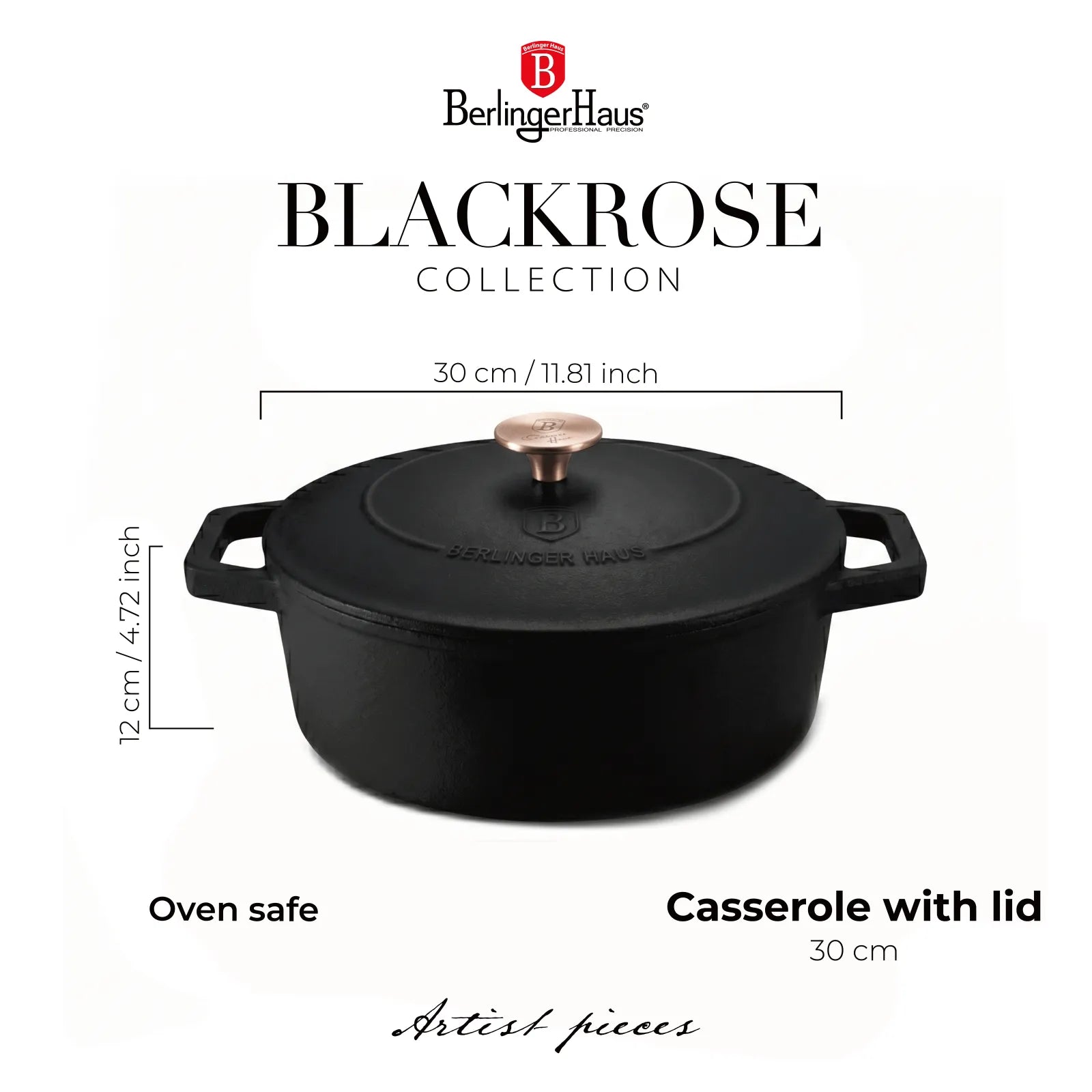 Berlinger Haus ovális öntöttvas pecsenyesütő fedővel 30 cm, 4,65 l – Black Rose Collection