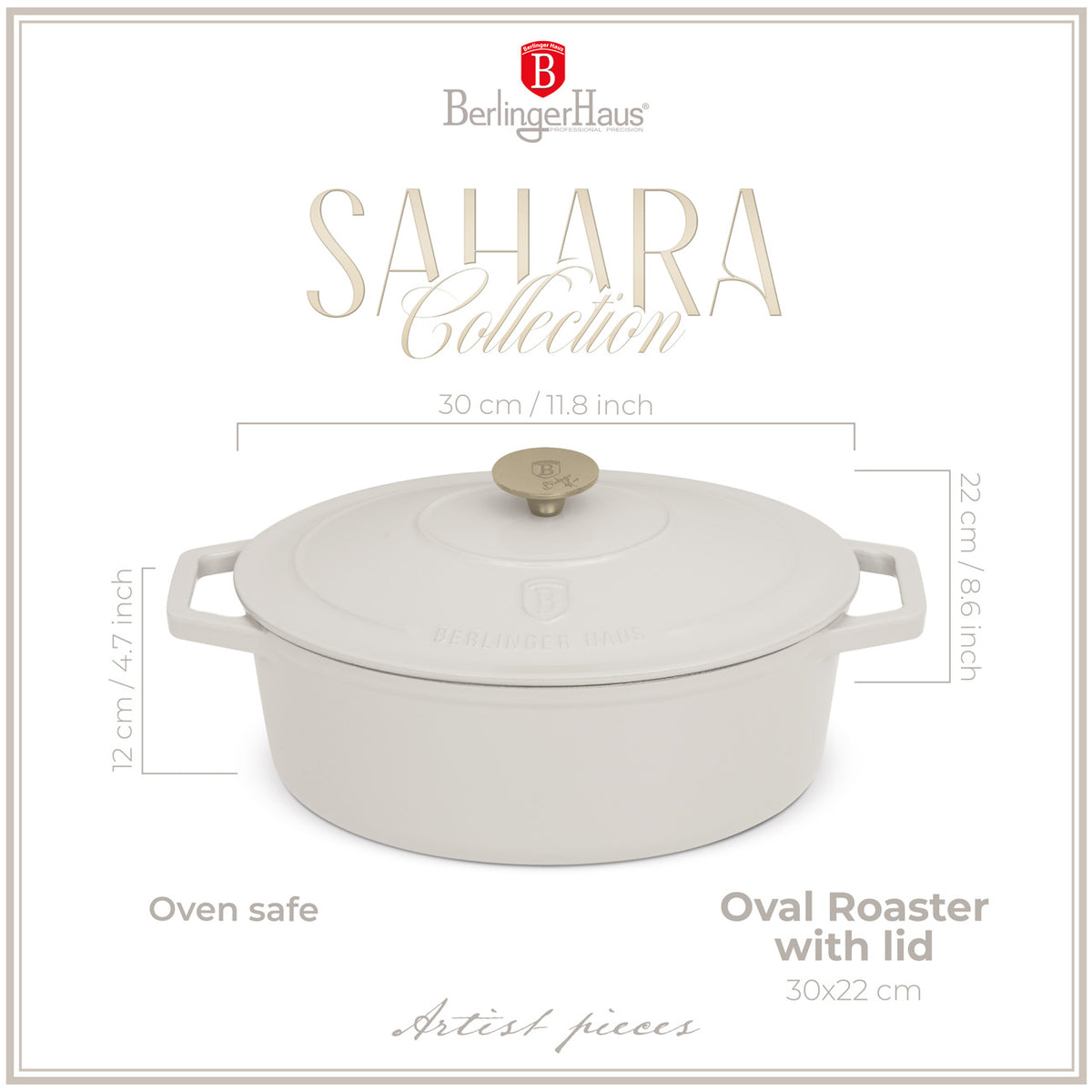 Berlinger Haus Ovális öntöttvas pecsenyesütő 4,65 L matt krém Sahara Collection