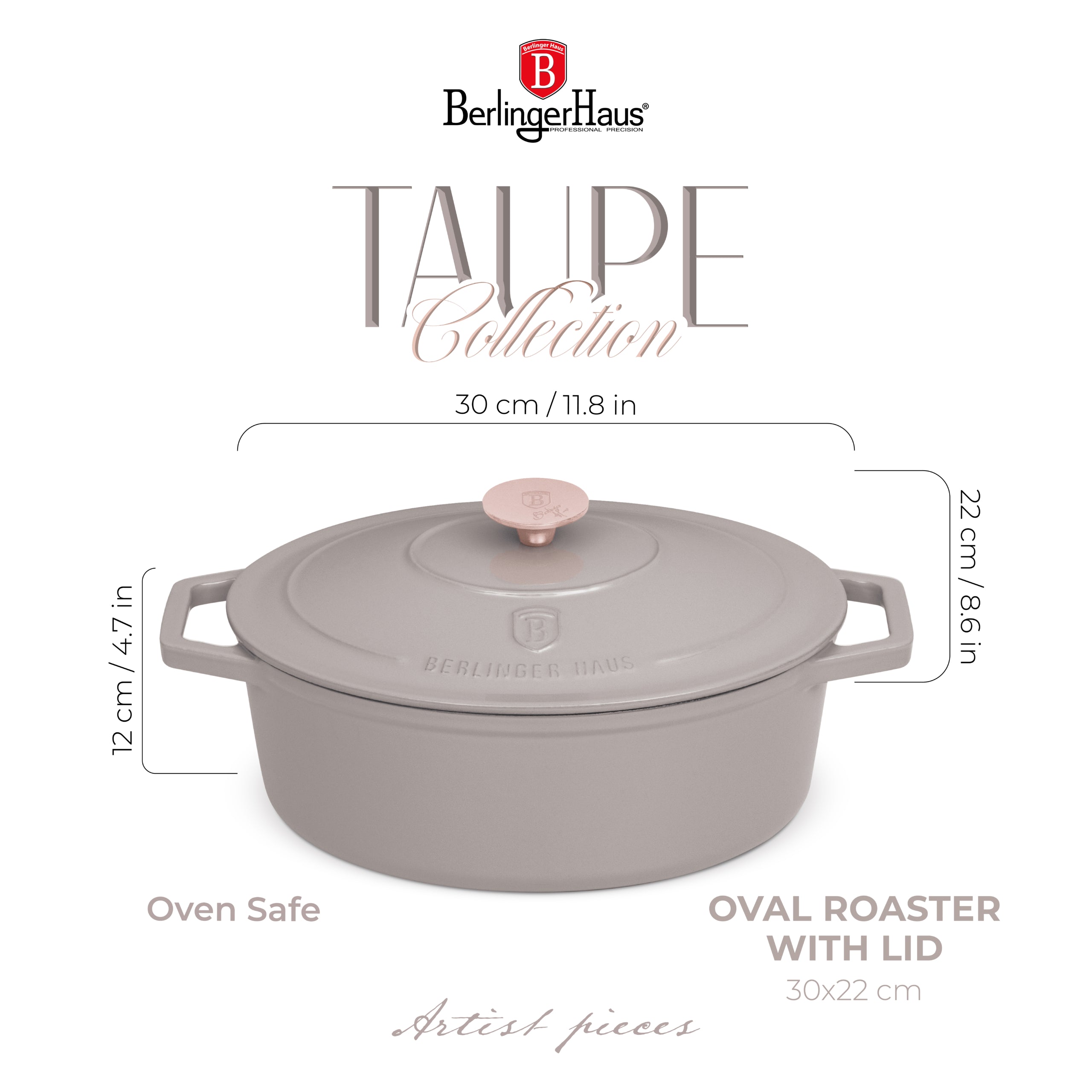 Ovális öntöttvas pecsenyesütő 4,65 L indukciós Berlinger Haus Taupe Collection