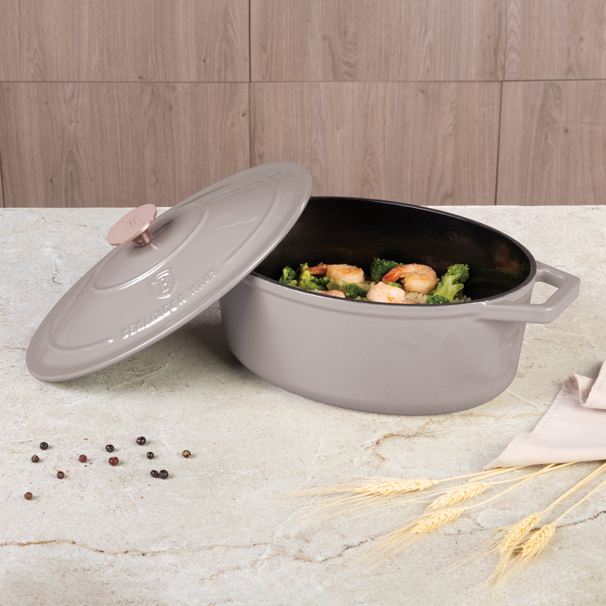Ovális öntöttvas pecsenyesütő 4,65 L indukciós Berlinger Haus Taupe Collection