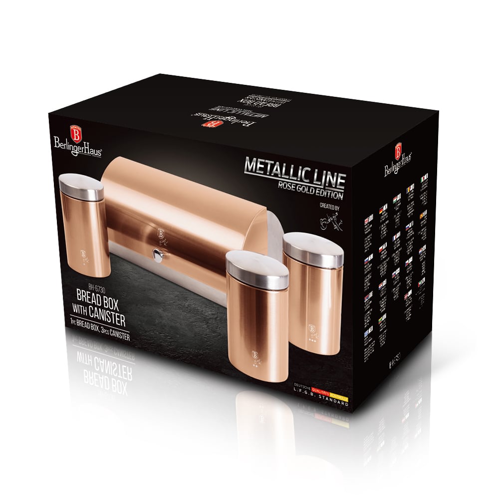 Rozsdamentes acél kenyértartó 3 részes konyhai tároló dobozzal Metallic Line Rose Gold Edition
