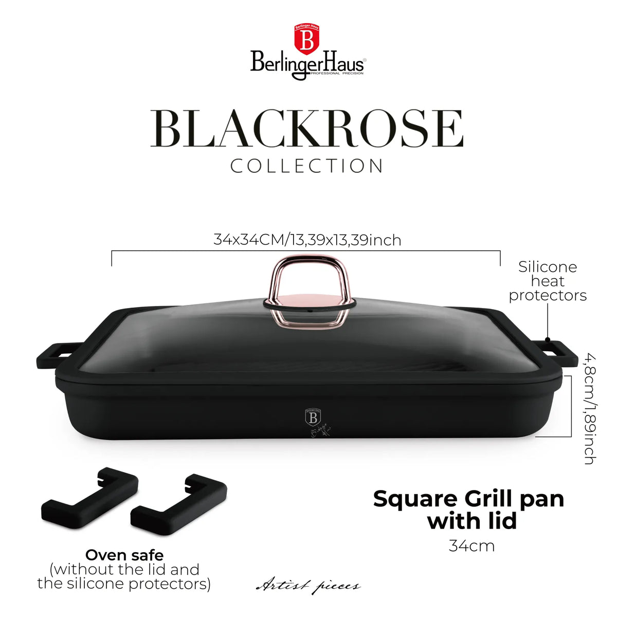 Berlinger Haus Négyszögletes grill serpenyő fedővel (34 cm) – 6. kép