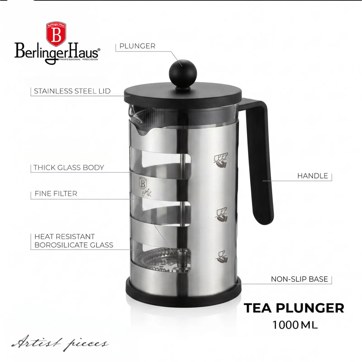 Berlinger Haus Dugattyús kávé- és teafőző (1 L) – 6. kép