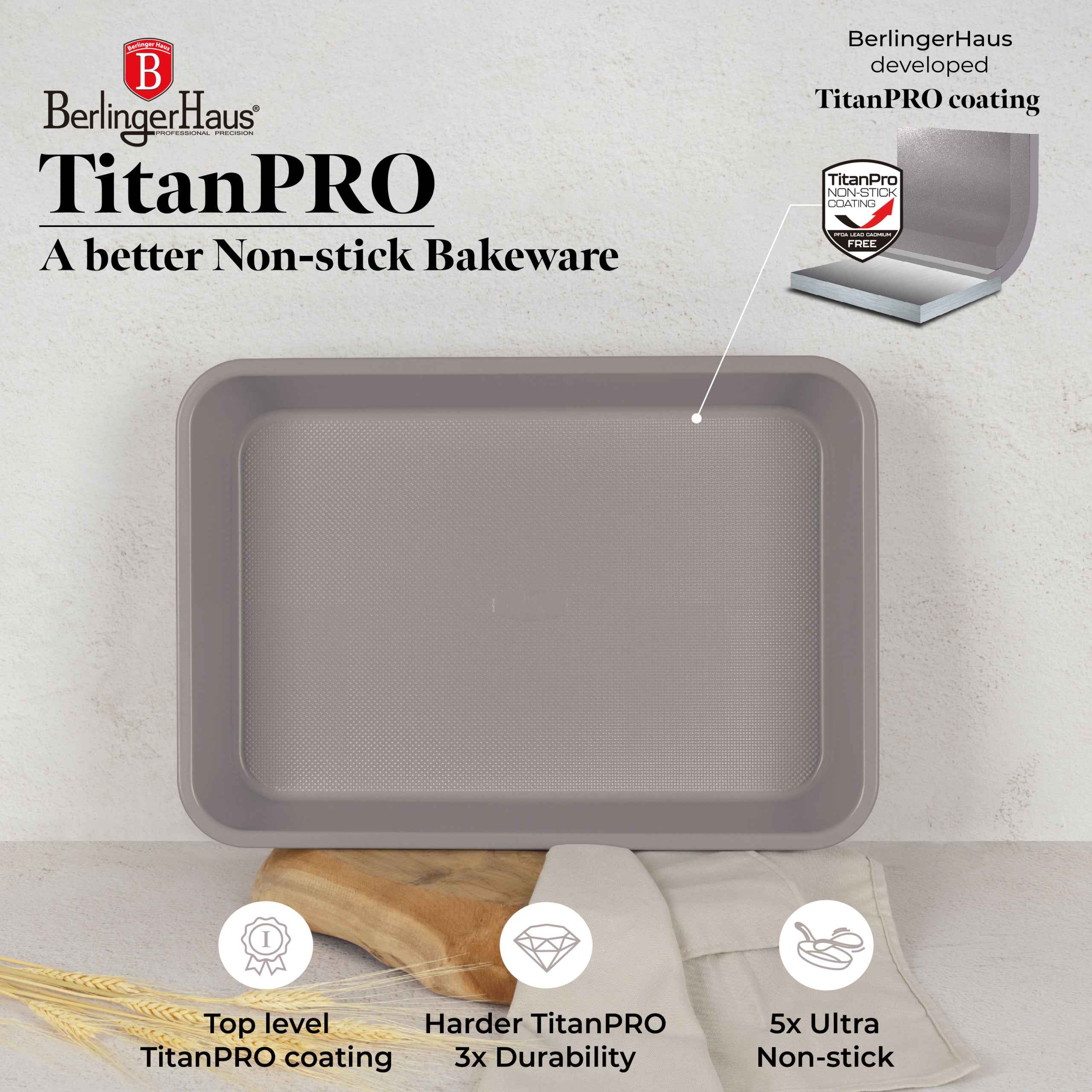 Tapadásmentes tepsi 40 cm Berlinger Haus Taupe szürke BH/7903