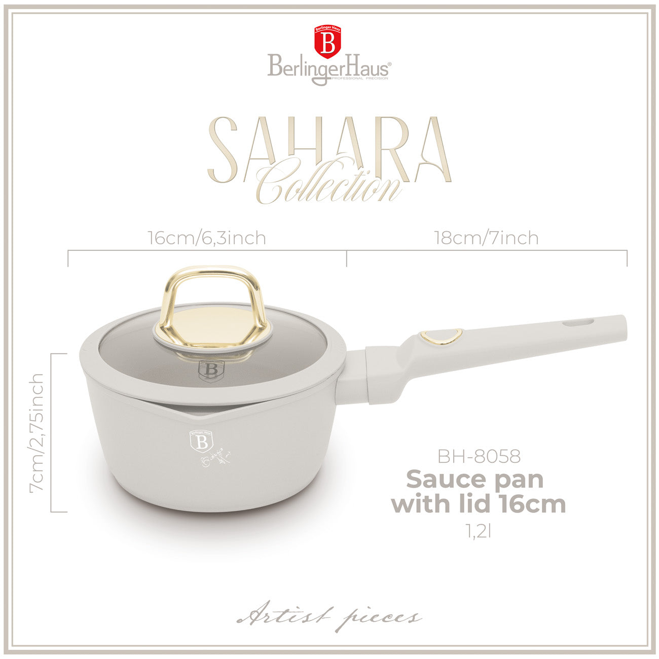 Berlinger Haus indukciós szószos edény fedővel 1,2 L matt krém Sahara Collection