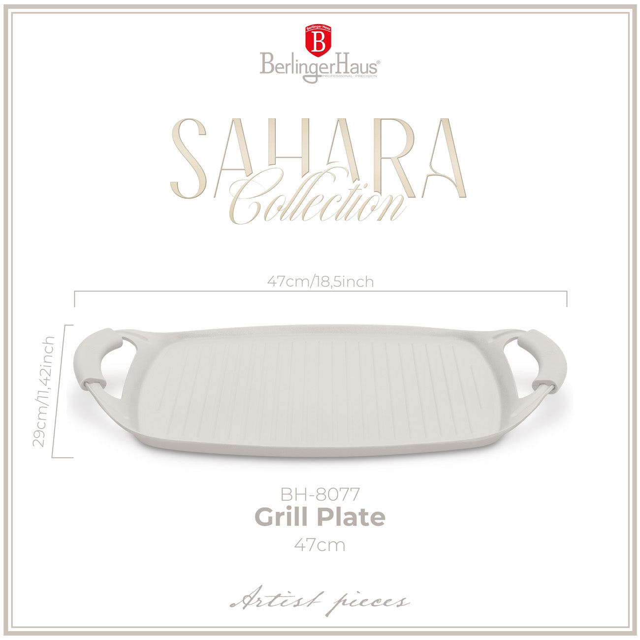 Berlinger Haus Grill sütőlap 47 cm indukciós matt krém Sahara Collection