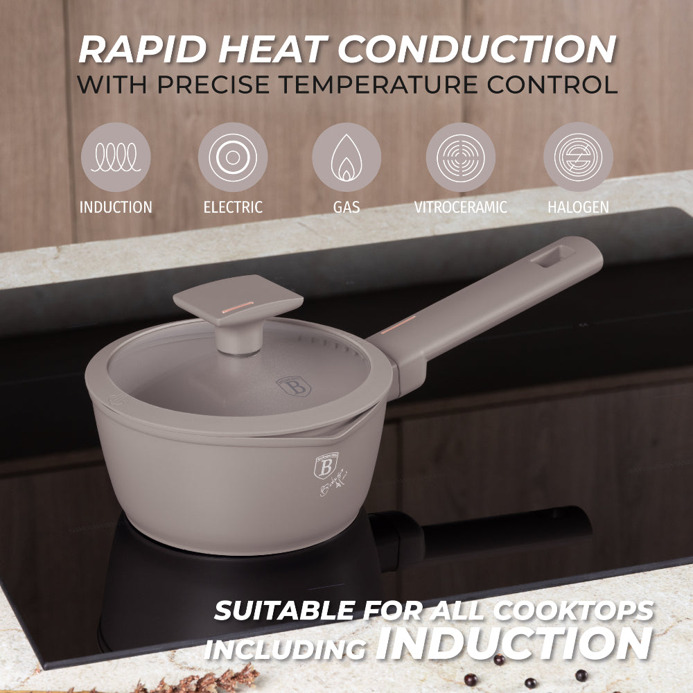 Szószos edény fedővel 1,2 L indukciós tapadásmentes Berlinger Haus Taupe Collection
