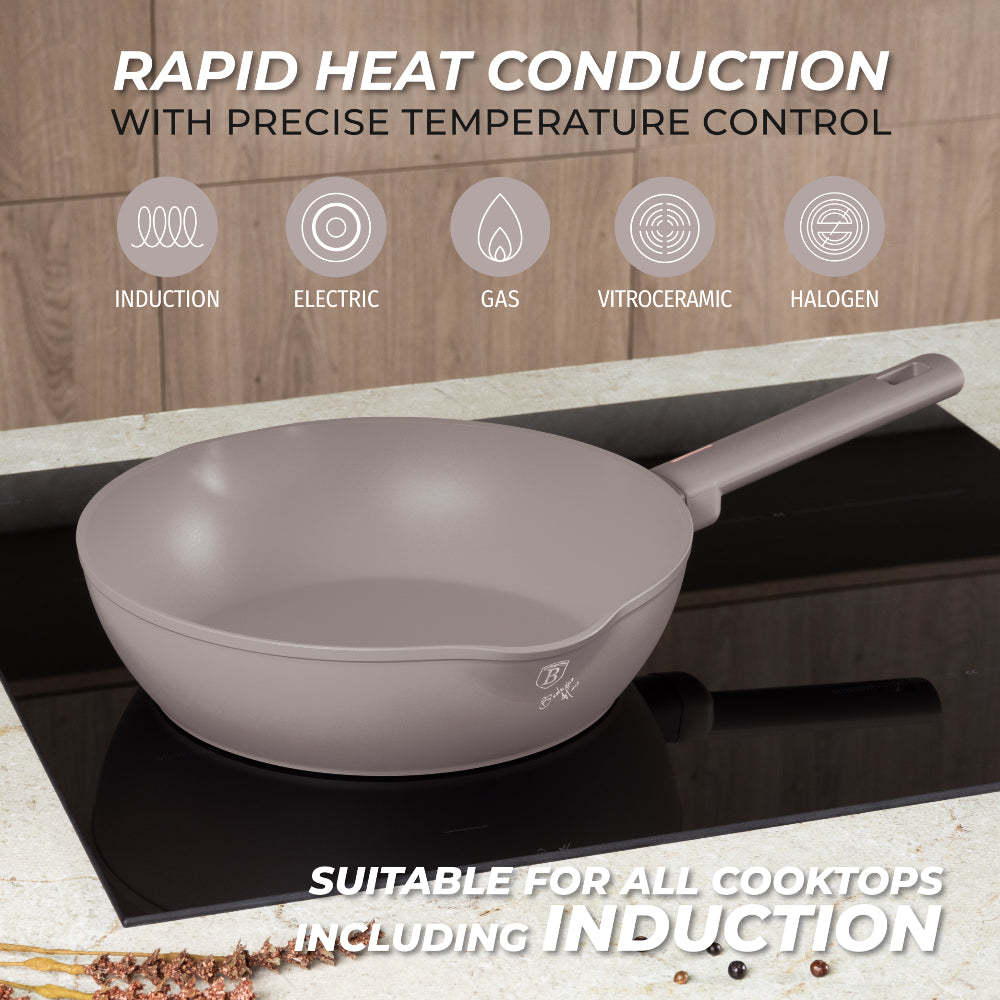 Mély serpenyő dupla kiöntő csőrrel 28 cm indukciós tapadásmentes Berlinger Haus Taupe Collection