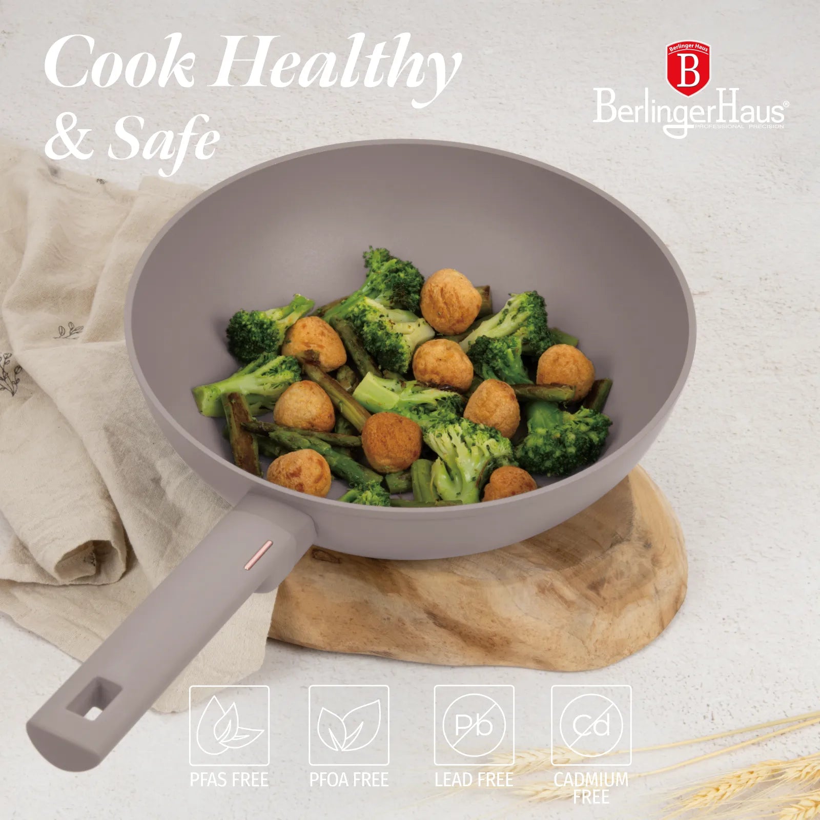 Berlinger Haus indukciós wok serpenyő 28 cm – Taupe Collection