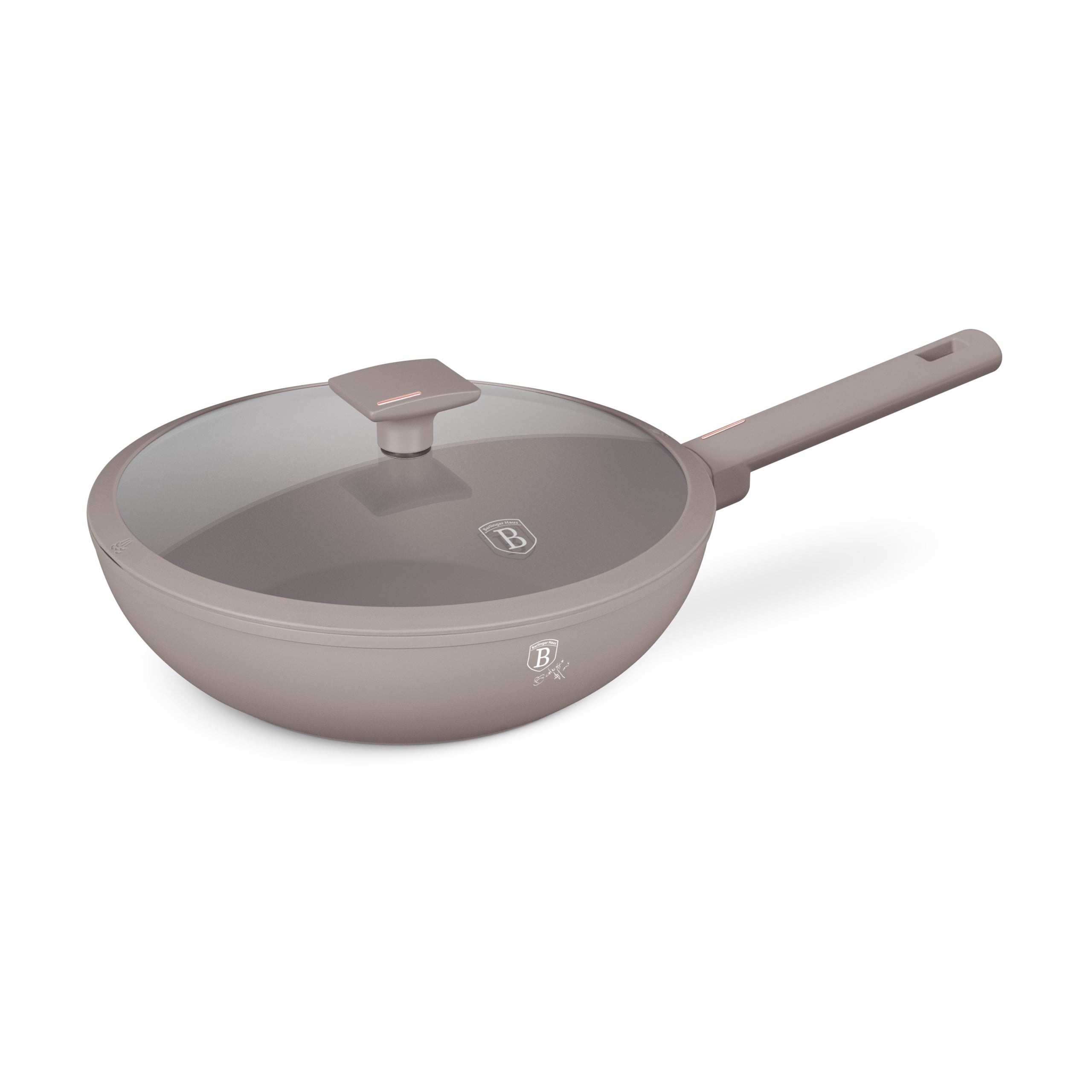 Wok serpenyő fedővel nagy 28 cm indukciós tapadásmentes Berlinger Haus Taupe Collection