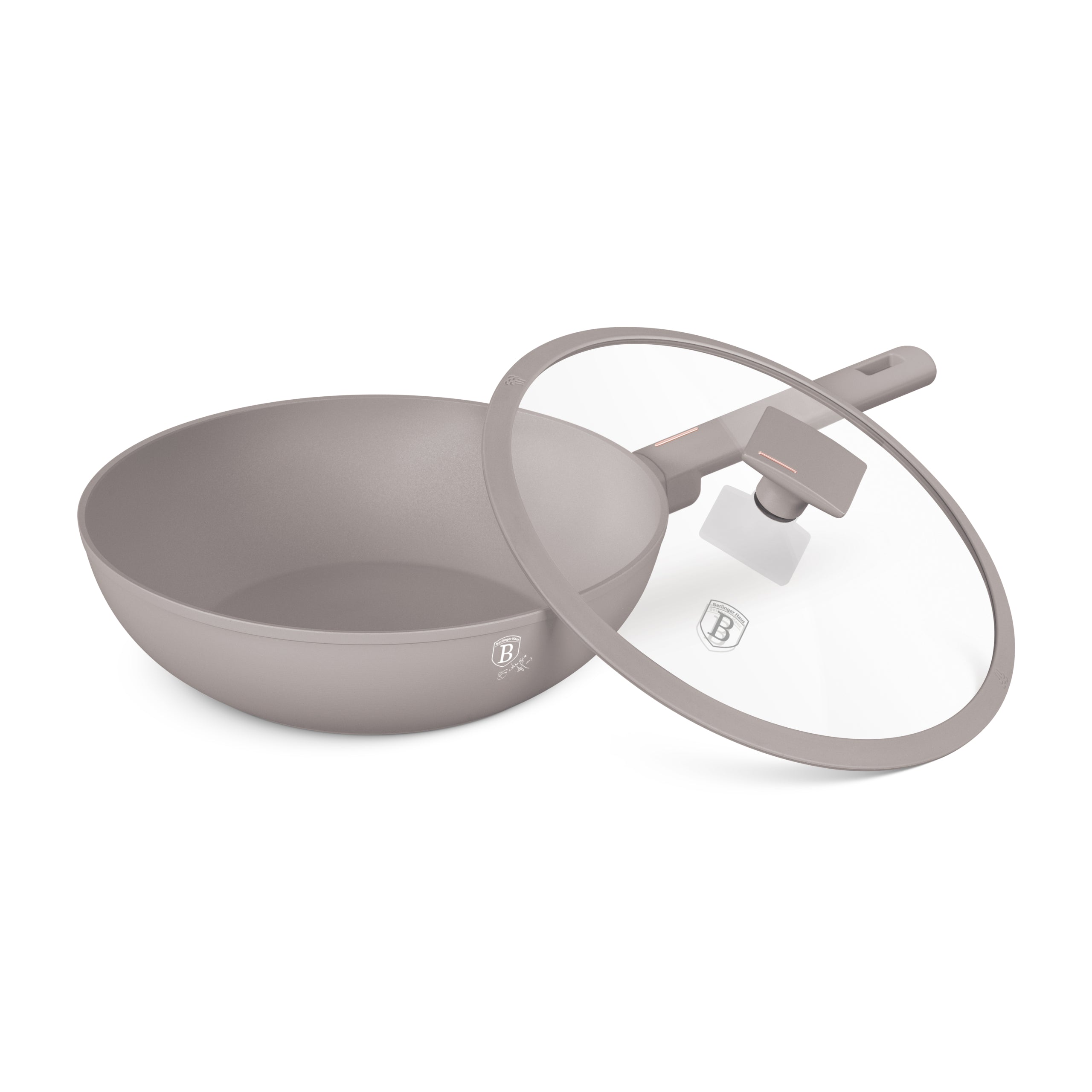 Wok serpenyő fedővel nagy 28 cm indukciós tapadásmentes Berlinger Haus Taupe Collection