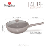 Wok serpenyő fedővel nagy 28 cm indukciós tapadásmentes Berlinger Haus Taupe Collection