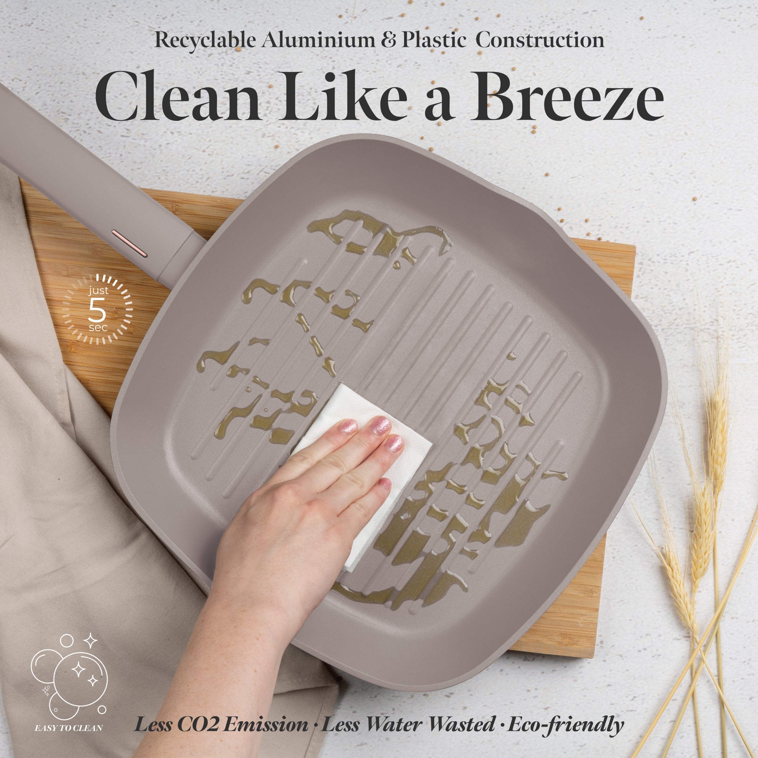 Grill serpenyő fedővel nagy 28 cm indukciós tapadásmentes Berlinger Haus Taupe Collection