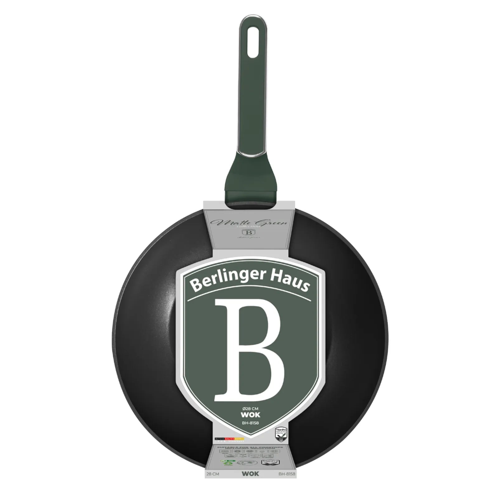 Berlinger Haus indukciós wok serpenyő 28 cm, 3,2 l – Matte Green Collection