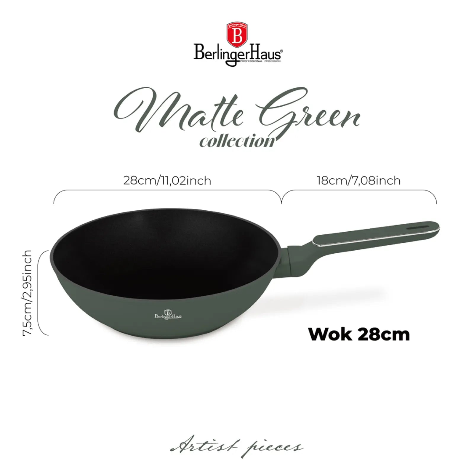 Berlinger Haus indukciós wok serpenyő 28 cm, 3,2 l – Matte Green Collection