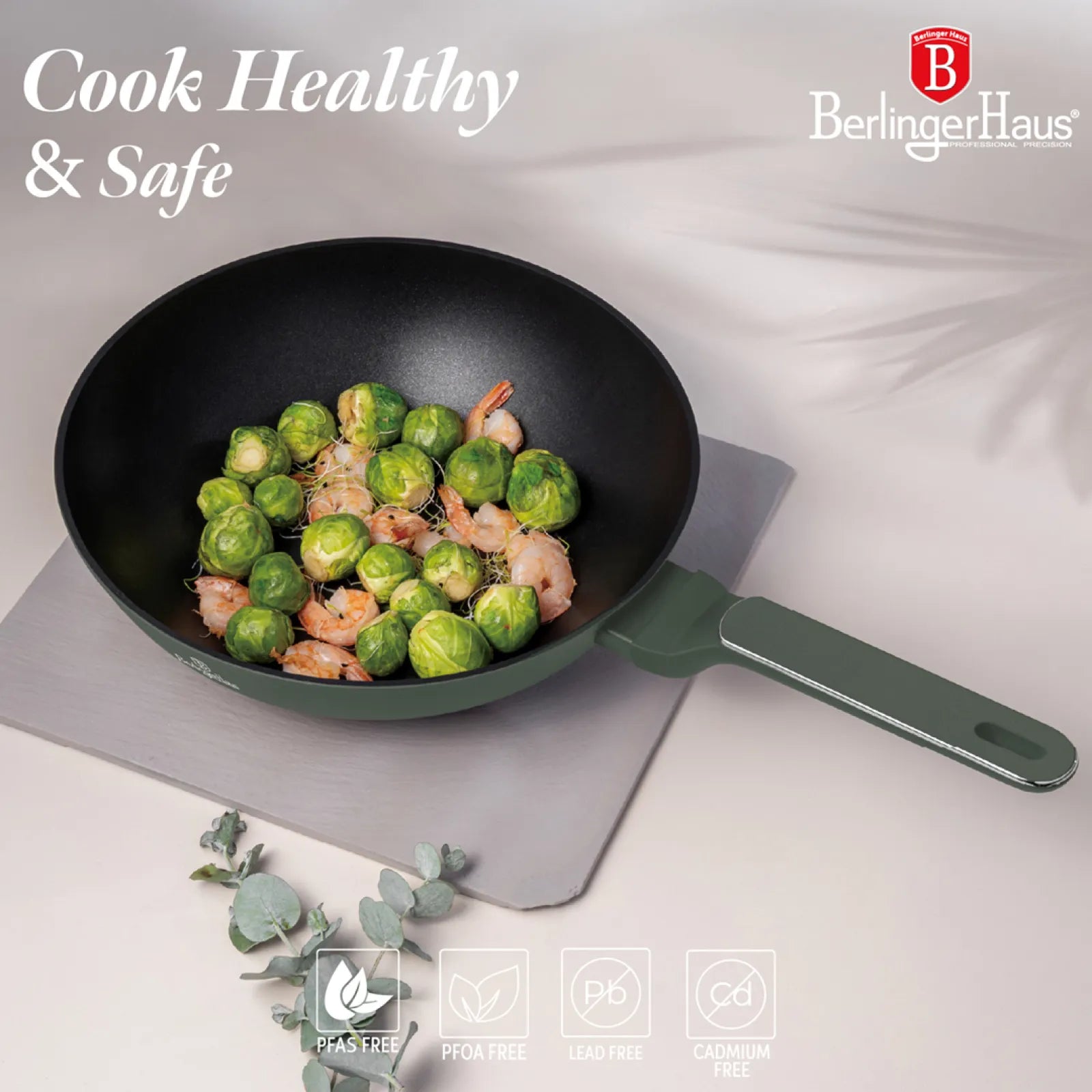 Berlinger Haus indukciós wok serpenyő 28 cm, 3,2 l – Matte Green Collection