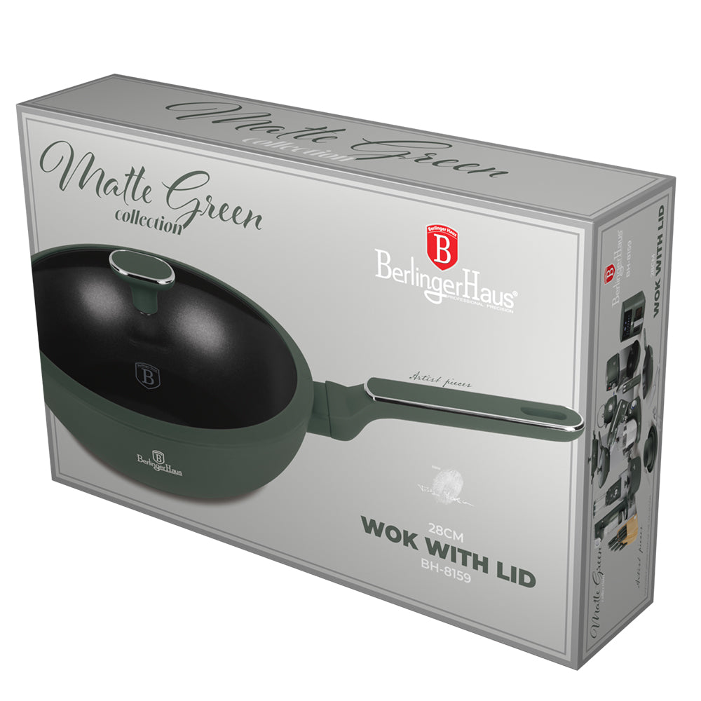 Berlinger Haus matt zöld tapadásmentes indukciós Wok fedővel 28 cm
